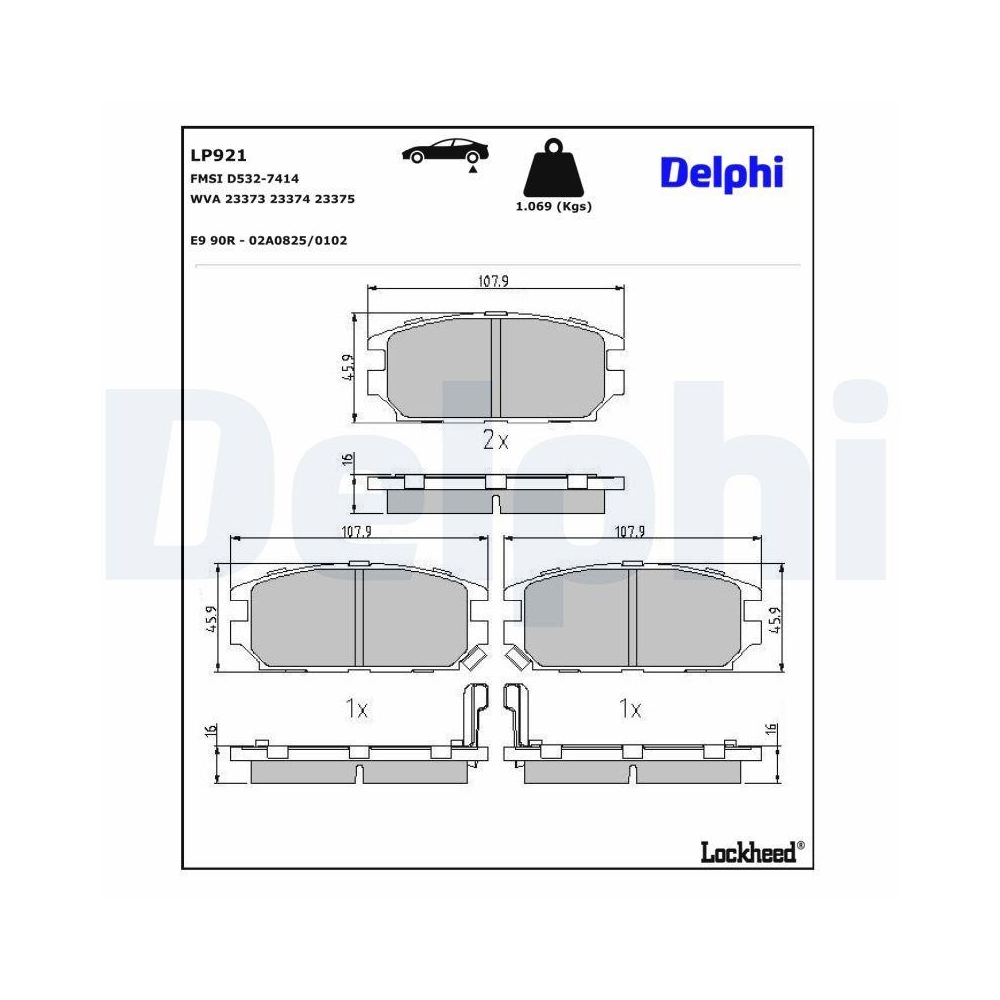 DELPHI LP921 Bremsbelagsatz, Scheibenbremse f&uuml;r DODGE MITSUBISHI, Hinterachse