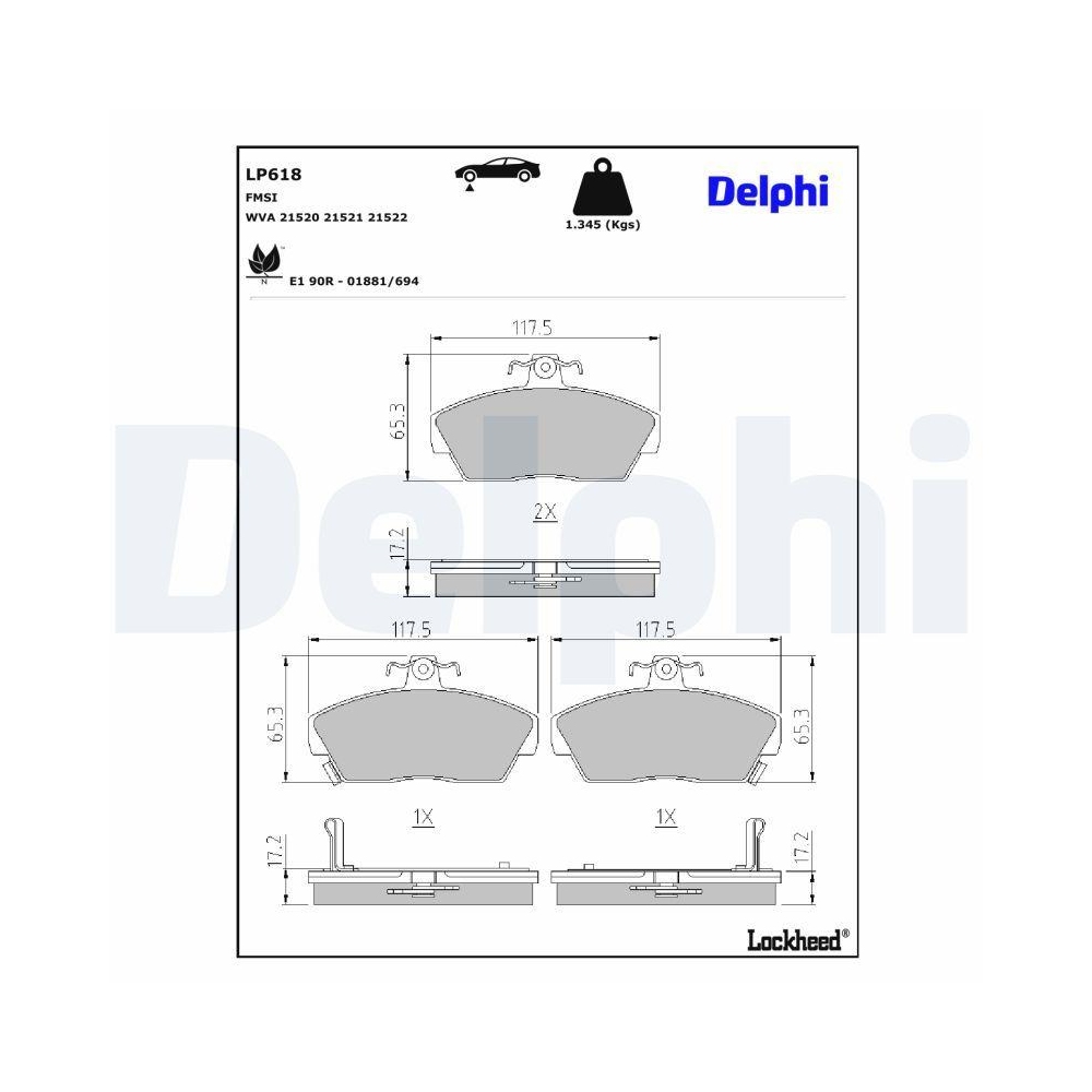 DELPHI LP618 Bremsbelagsatz, Scheibenbremse für MG ROVER LEYLAND DAF