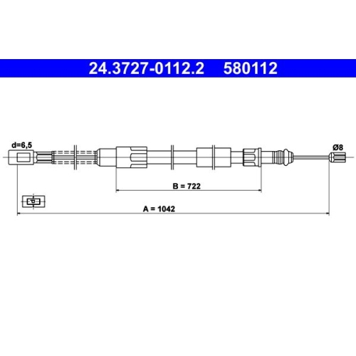 Seilzug, Feststellbremse ATE 24.3727-0112.2 f&uuml;r VAG, hinten links, hinten rechts