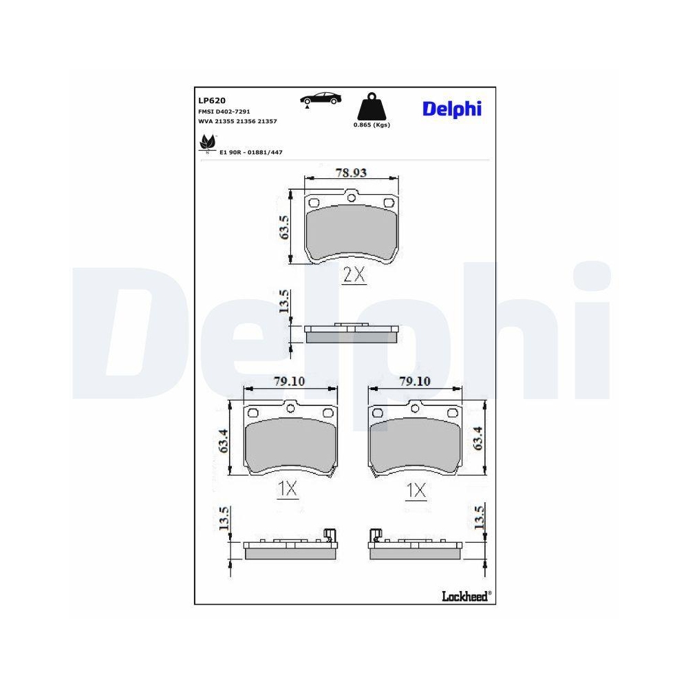 DELPHI LP620 Bremsbelagsatz, Scheibenbremse für MAZDA KIA, Vorderachse