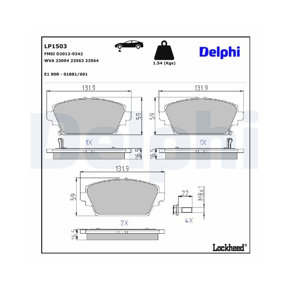DELPHI LP1503 Bremsbelagsatz, Scheibenbremse f&uuml;r HONDA MG, Vorderachse