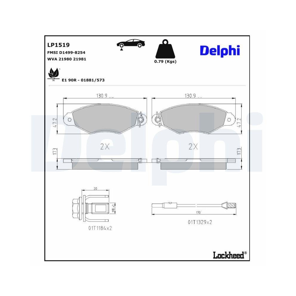 DELPHI LP1519 Bremsbelagsatz, Scheibenbremse f&uuml;r NISSAN RENAULT, Vorderachse