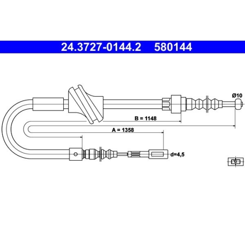 Seilzug, Feststellbremse ATE 24.3727-0144.2 f&uuml;r VAG, hinten rechts