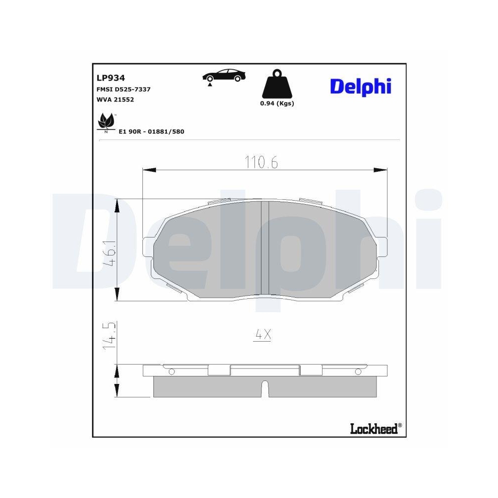 DELPHI LP934 Bremsbelagsatz, Scheibenbremse f&uuml;r MAZDA, Vorderachse