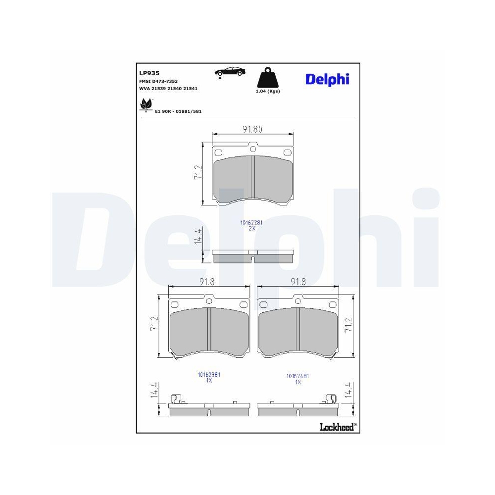 DELPHI LP935 Bremsbelagsatz, Scheibenbremse f&uuml;r MAZDA, Vorderachse