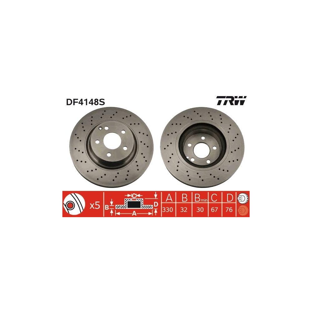 Bremsscheibe TRW DF4148S TRW SINGLE für MERCEDES-BENZ, Vorderachse