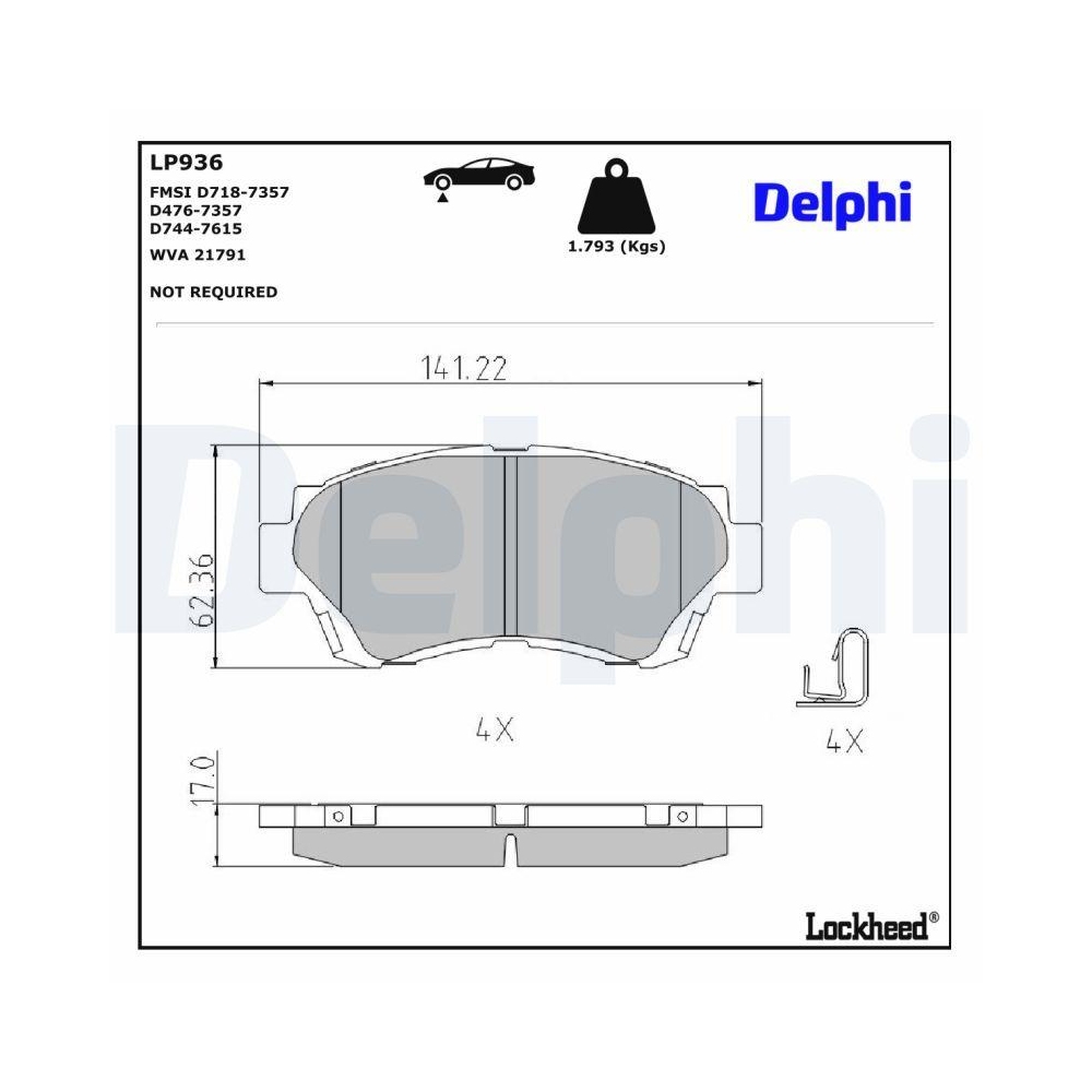 DELPHI LP936 Bremsbelagsatz, Scheibenbremse f&uuml;r TOYOTA LEXUS, Vorderachse