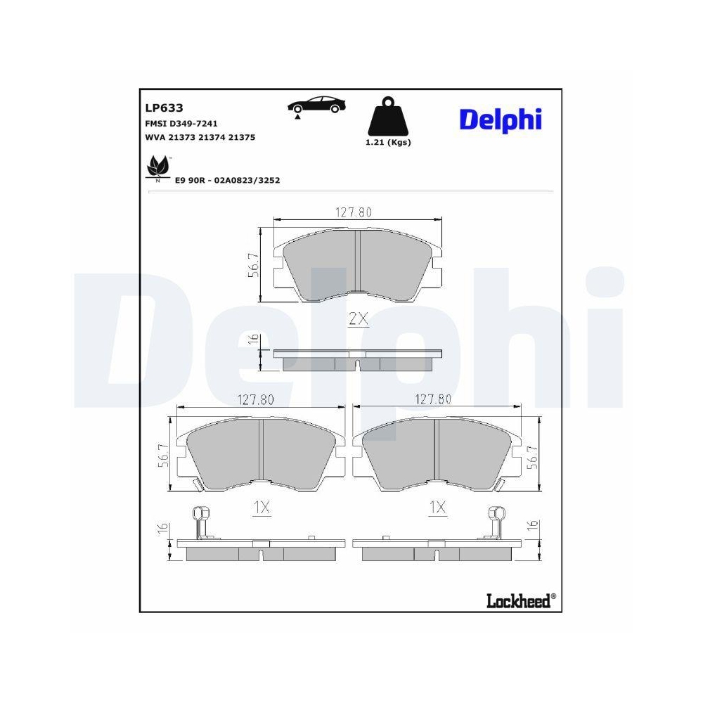 DELPHI LP633 Bremsbelagsatz, Scheibenbremse f&uuml;r DODGE MITSUBISHI, Vorderachse