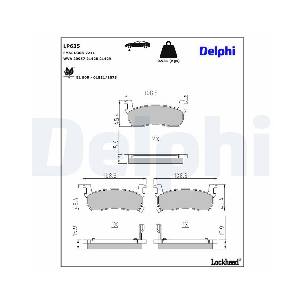 DELPHI LP635 Bremsbelagsatz, Scheibenbremse für NISSAN, Vorderachse