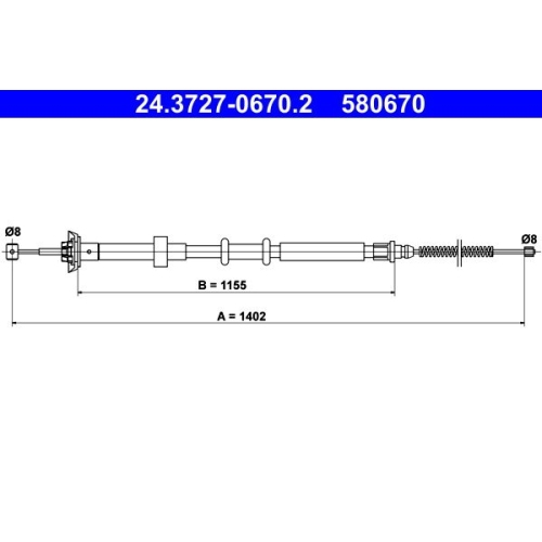 Seilzug, Feststellbremse ATE 24.3727-0670.2 f&uuml;r FORD, hinten links
