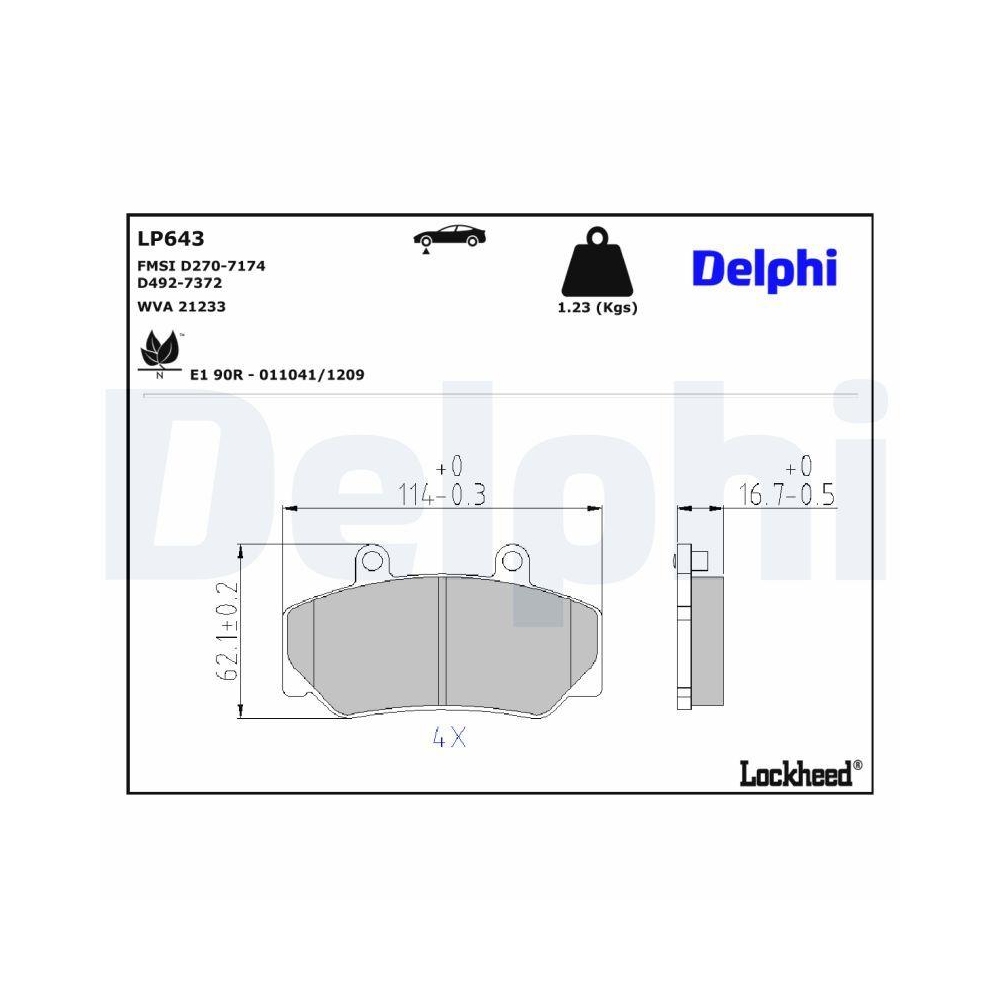 DELPHI LP643 Bremsbelagsatz, Scheibenbremse f&uuml;r VOLVO, Vorderachse