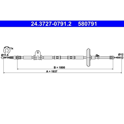 Seilzug, Feststellbremse ATE 24.3727-0791.2 f&uuml;r OPEL VAUXHALL, hinten