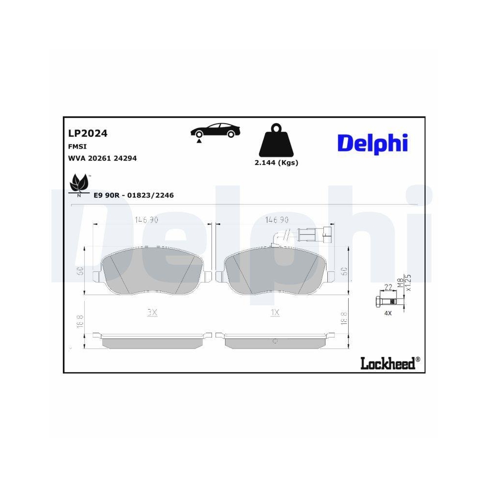 DELPHI LP2024 Bremsbelagsatz, Scheibenbremse f&uuml;r FIAT, Vorderachse