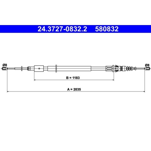 Seilzug, Feststellbremse ATE 24.3727-0832.2 f&uuml;r CITRO&Euml;N PEUGEOT, hinten