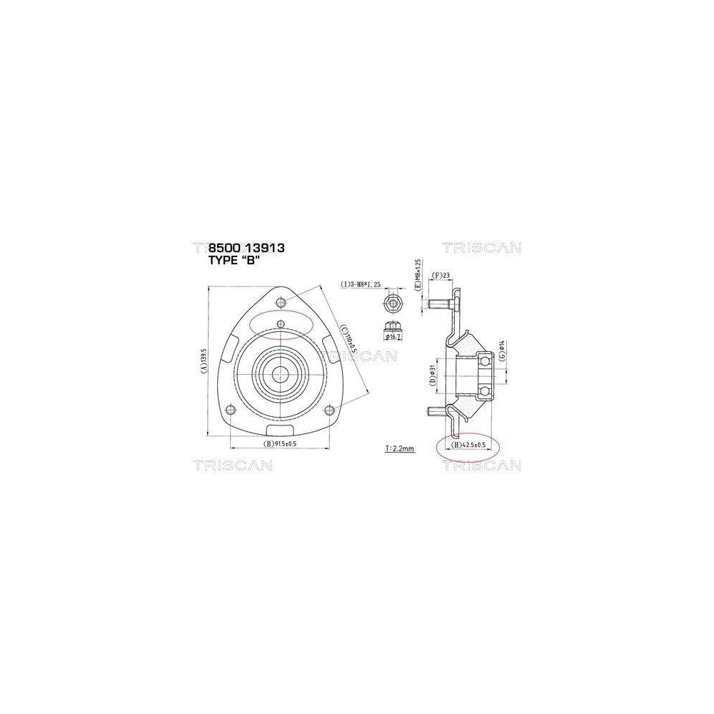 Federbeinst&uuml;tzlager TRISCAN 8500 13913 f&uuml;r TOYOTA, Vorderachse