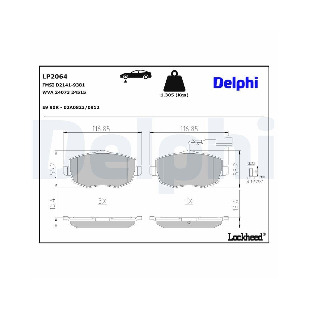 DELPHI LP2064 Bremsbelagsatz, Scheibenbremse f&uuml;r LANCIA, Vorderachse