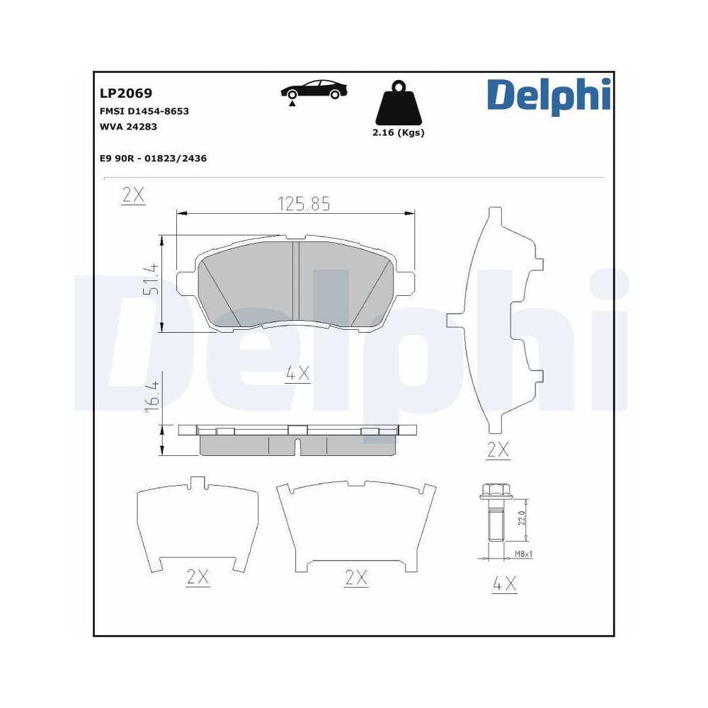 DELPHI LP2069 Bremsbelagsatz, Scheibenbremse f&uuml;r DAIHATSU FORD MAZDA SUBARU