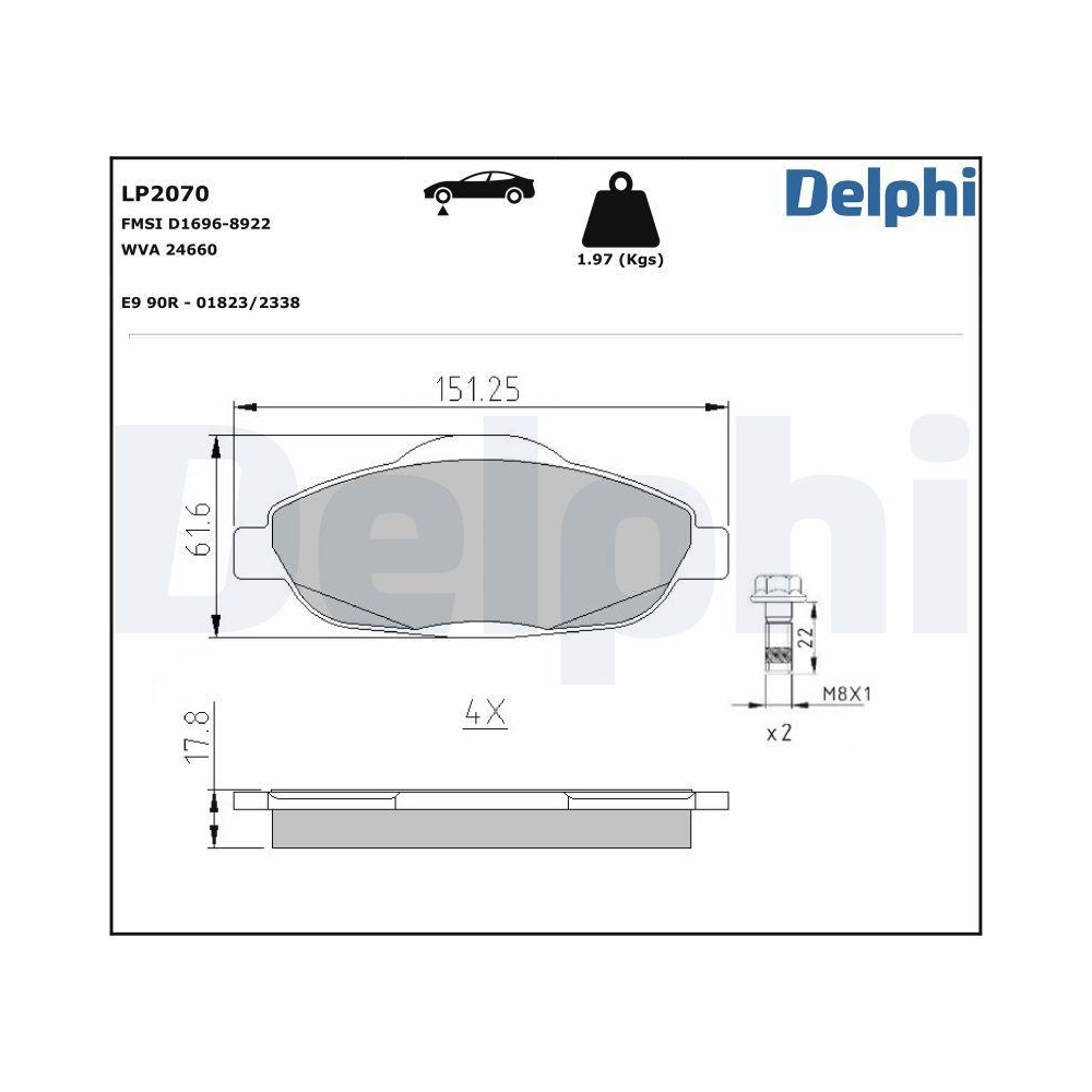 DELPHI LP2070 Bremsbelagsatz, Scheibenbremse f&uuml;r CITRO&Euml;N PEUGEOT, Vorderachse