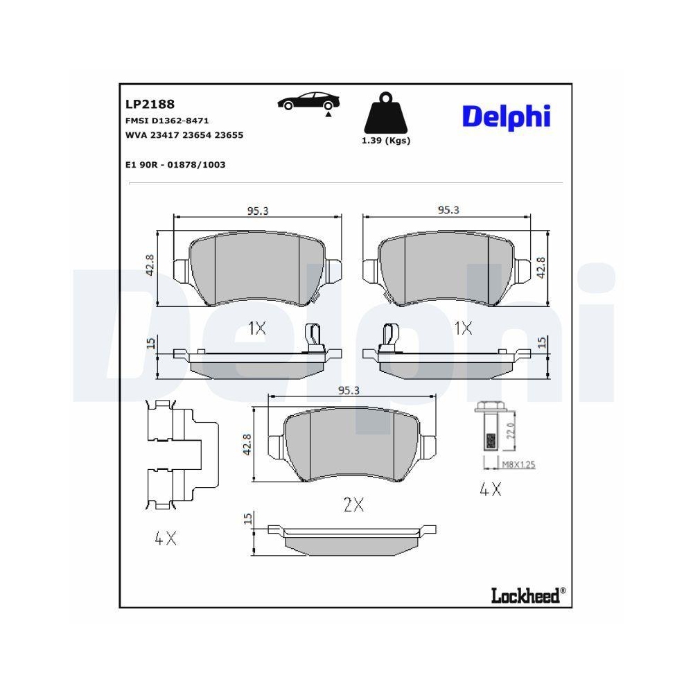 DELPHI LP2188 Bremsbelagsatz, Scheibenbremse f&uuml;r OPEL VAUXHALL KIA, Hinterachse