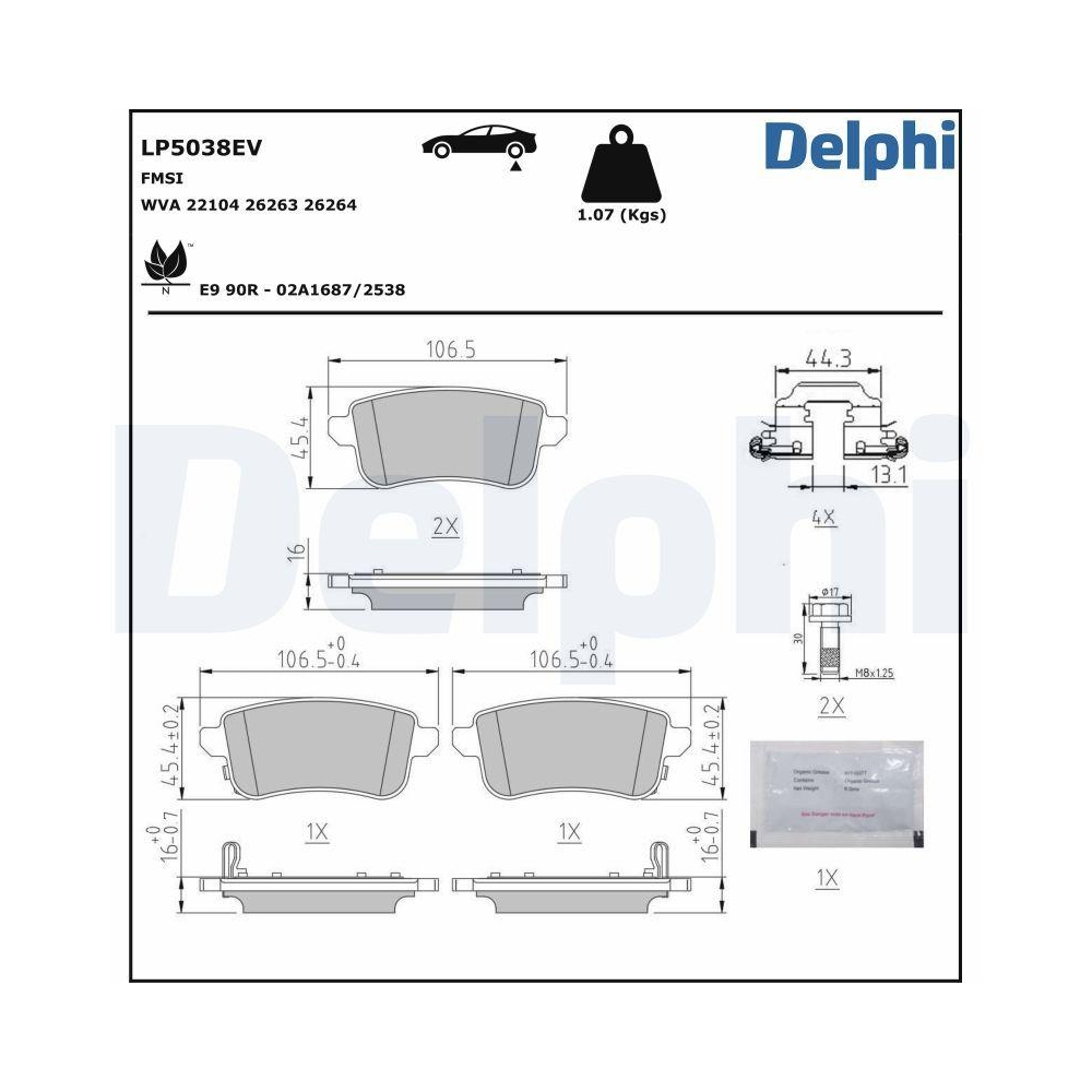 DELPHI LP5038EV Bremsbelagsatz, Scheibenbremse f&uuml;r RENAULT, Hinterachse