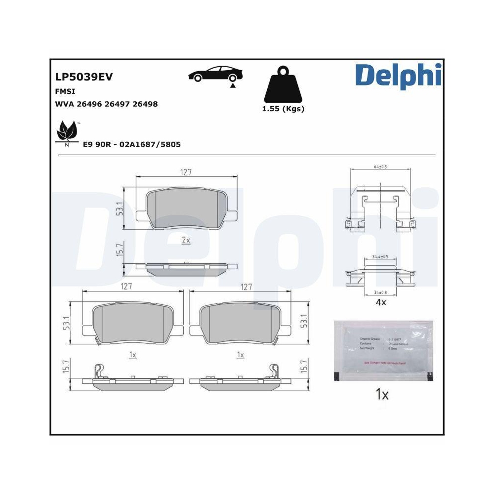 DELPHI LP5039EV Bremsbelagsatz, Scheibenbremse f&uuml;r TESLA, Hinterachse