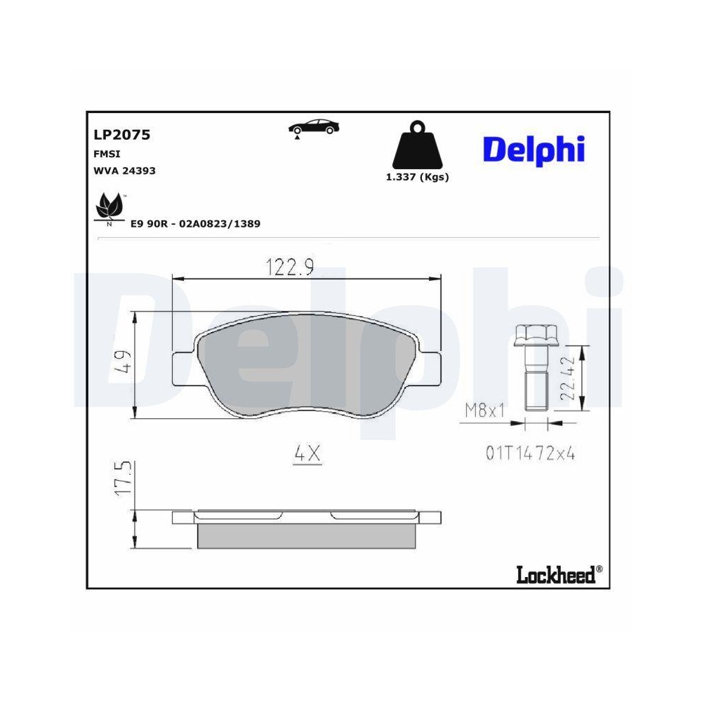 DELPHI LP2075 Bremsbelagsatz, Scheibenbremse f&uuml;r FIAT RENAULT, Vorderachse
