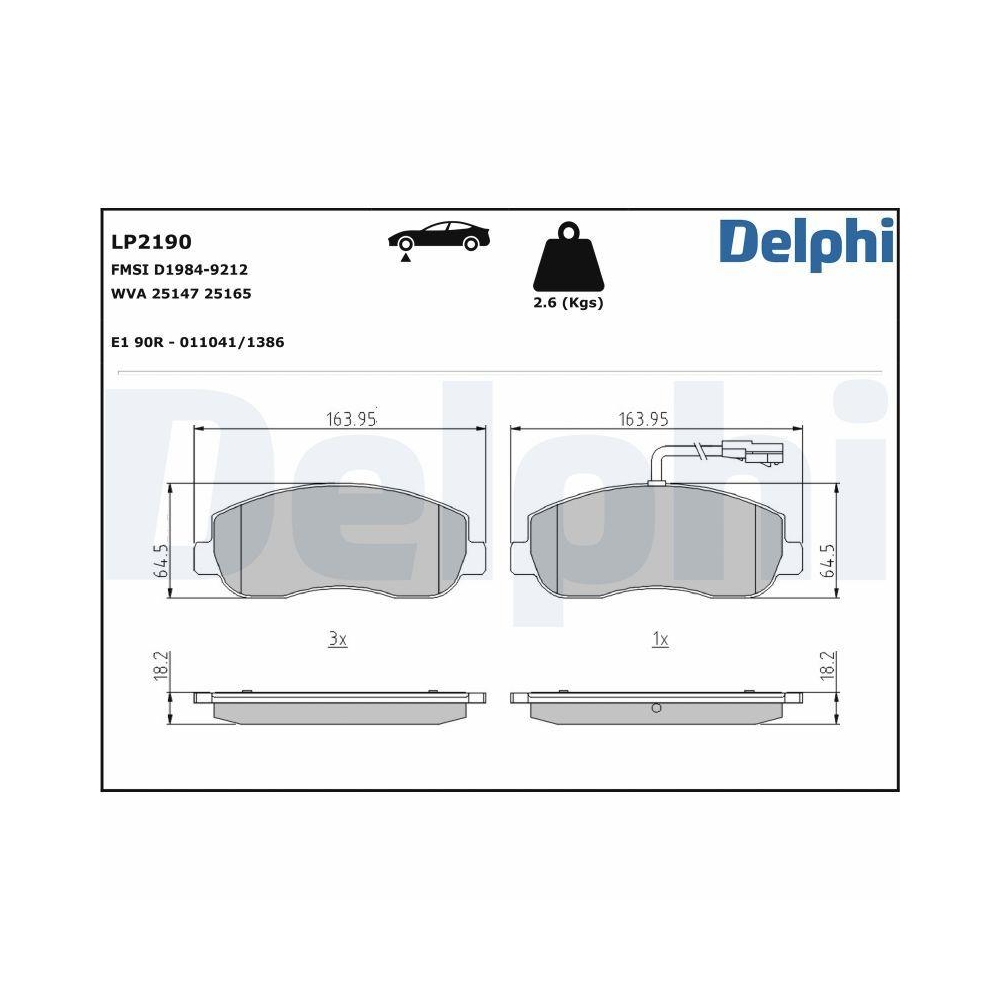 DELPHI LP2190 Bremsbelagsatz, Scheibenbremse f&uuml;r NISSAN OPEL RENAULT VAUXHALL