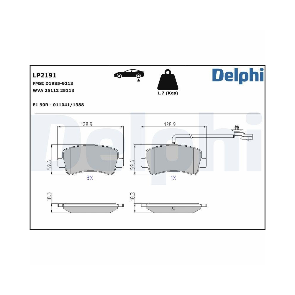 DELPHI LP2191 Bremsbelagsatz, Scheibenbremse f&uuml;r NISSAN OPEL RENAULT VAUXHALL