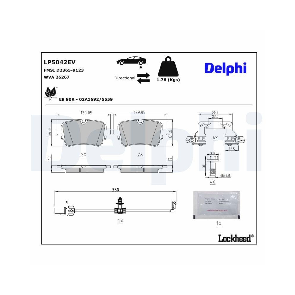 DELPHI LP5042EV Bremsbelagsatz, Scheibenbremse f&uuml;r AUDI, Hinterachse