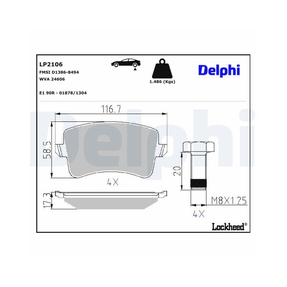 DELPHI LP2106 Bremsbelagsatz, Scheibenbremse f&uuml;r AUDI AUDI (FAW), Hinterachse