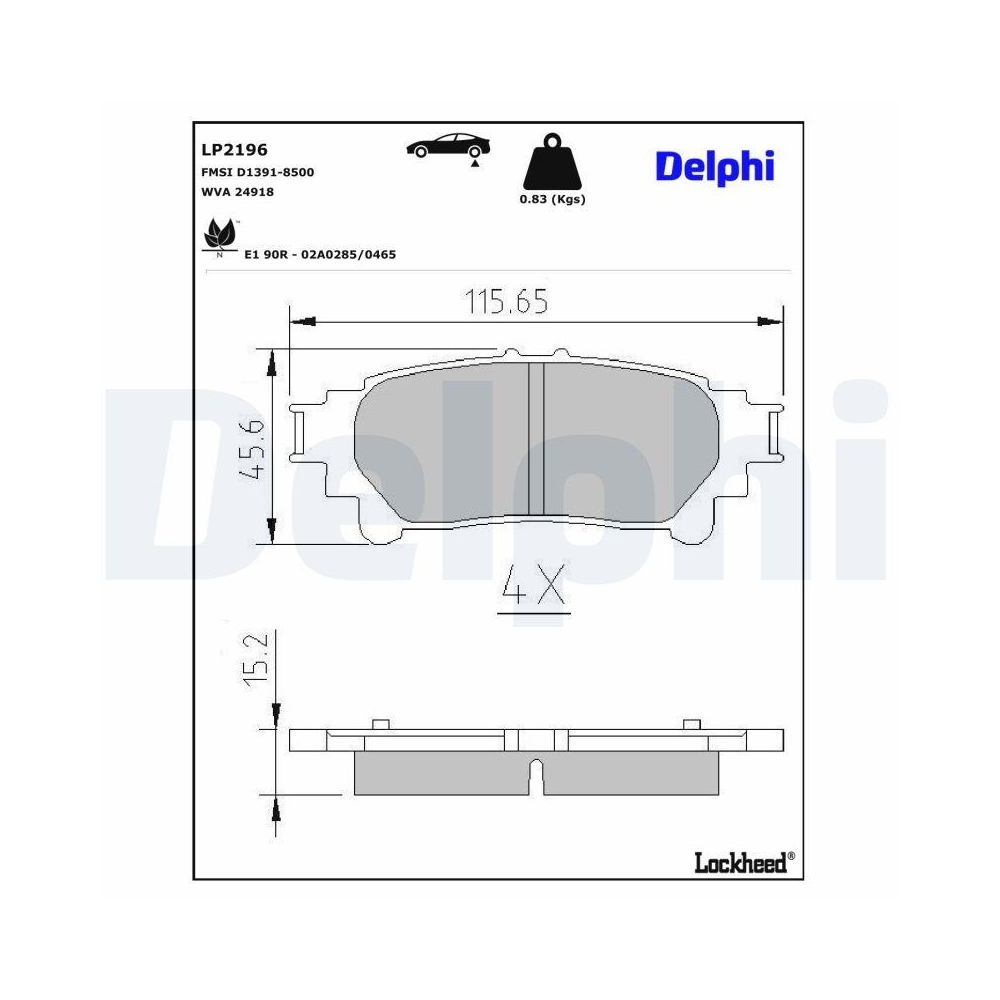 DELPHI LP2196 Bremsbelagsatz, Scheibenbremse f&uuml;r TOYOTA LEXUS, Hinterachse