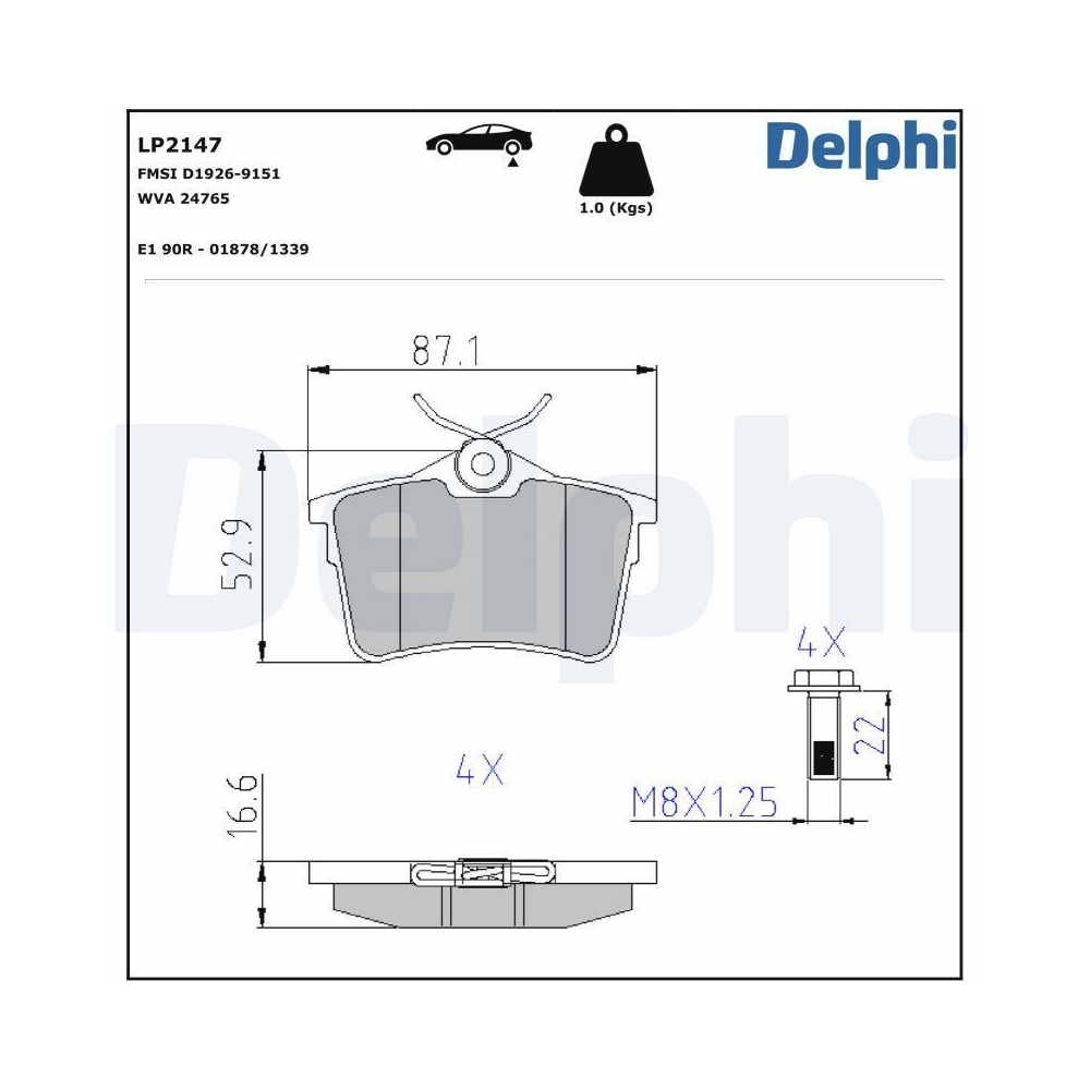 DELPHI LP2147 Bremsbelagsatz, Scheibenbremse f&uuml;r CITRO&Euml;N PEUGEOT, Hinterachse
