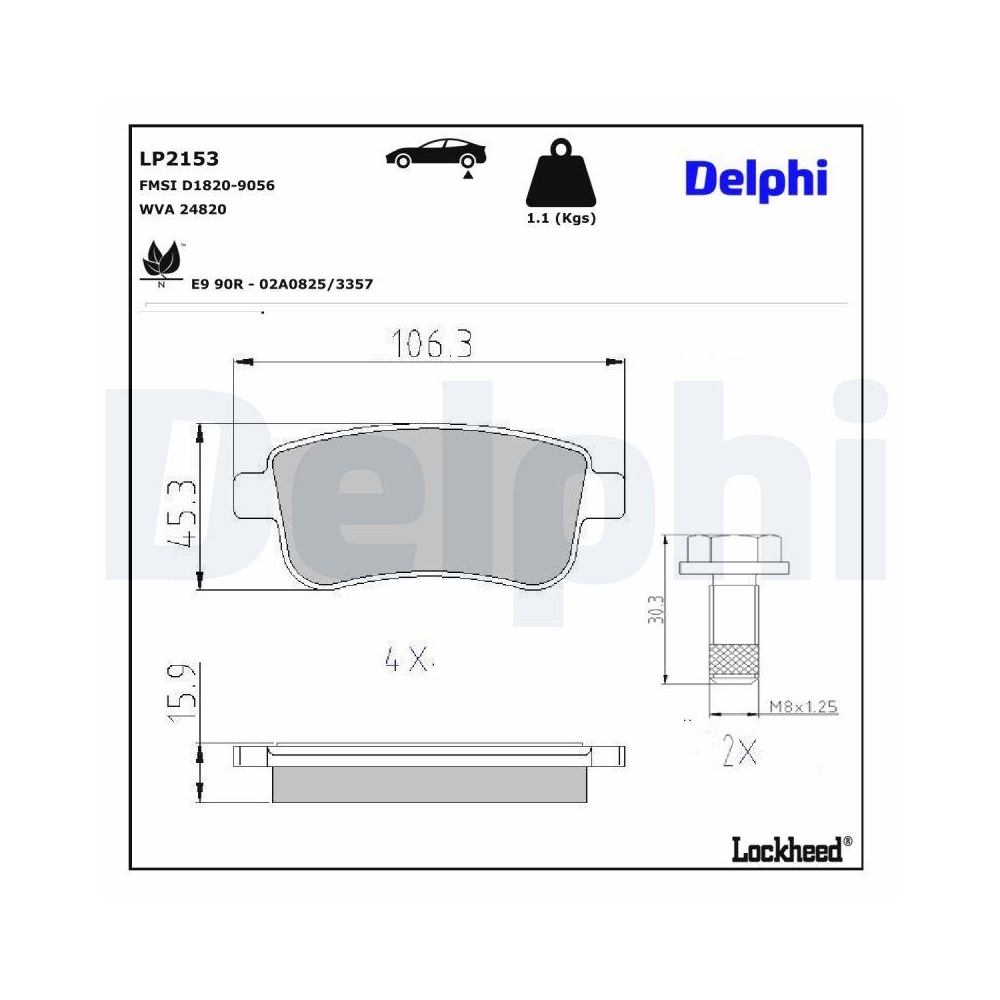 DELPHI LP2153 Bremsbelagsatz, Scheibenbremse f&uuml;r MITSUBISHI RENAULT, Hinterachse