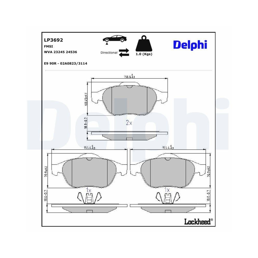 DELPHI LP3692 Bremsbelagsatz, Scheibenbremse f&uuml;r RENAULT, Vorderachse