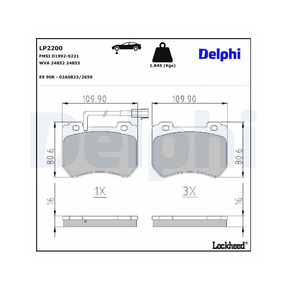 DELPHI LP2200 Bremsbelagsatz, Scheibenbremse f&uuml;r ALFA ROMEO, Vorderachse