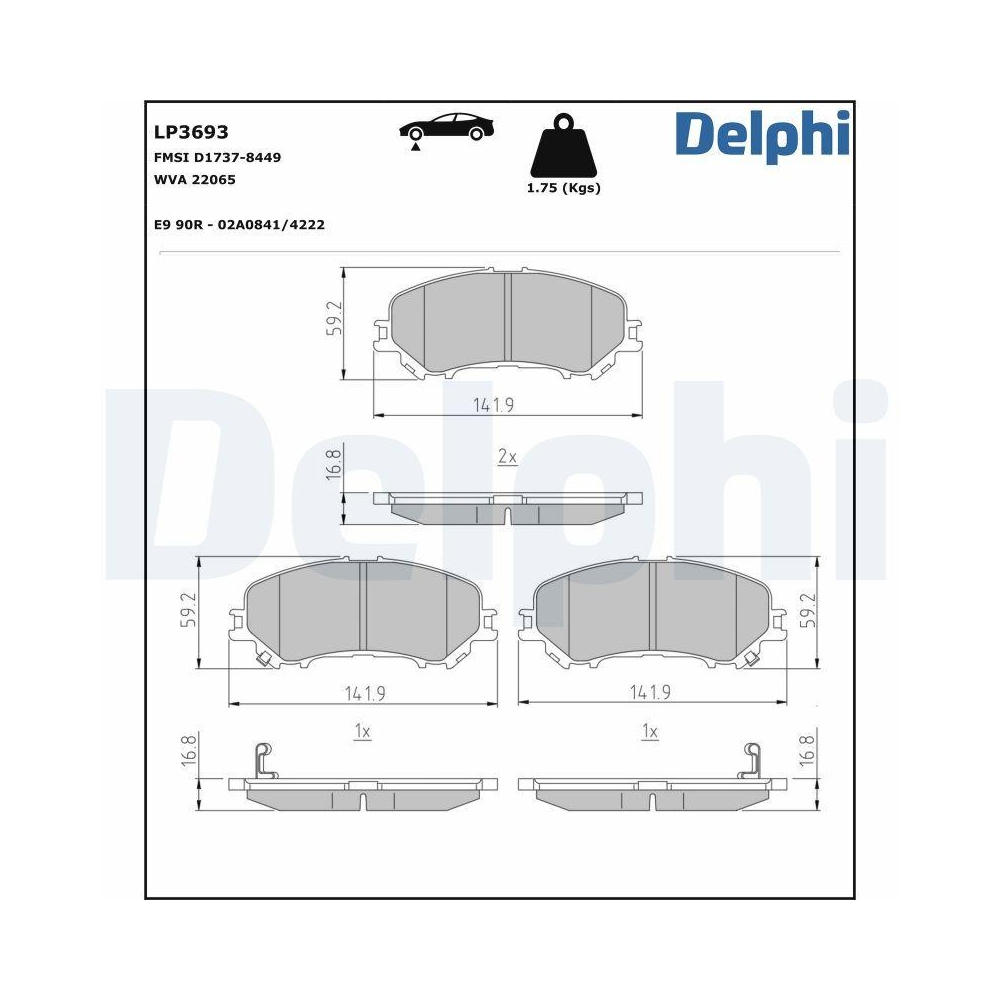 DELPHI LP3693 Bremsbelagsatz, Scheibenbremse f&uuml;r NISSAN RENAULT, Vorderachse