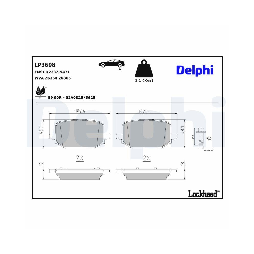 DELPHI LP3698 Bremsbelagsatz, Scheibenbremse f&uuml;r FORD USA, Hinterachse