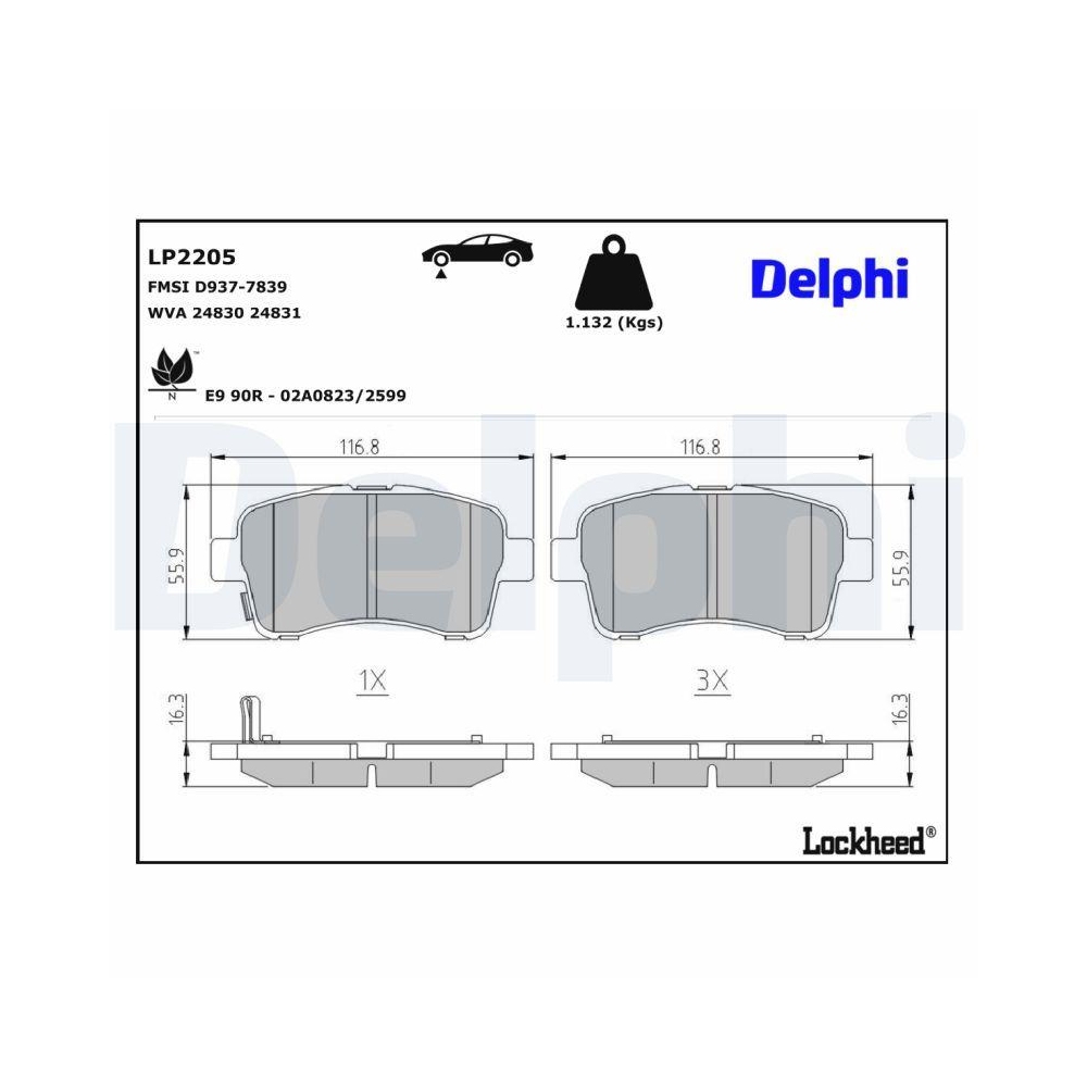 DELPHI LP2205 Bremsbelagsatz, Scheibenbremse für SUZUKI, Vorderachse