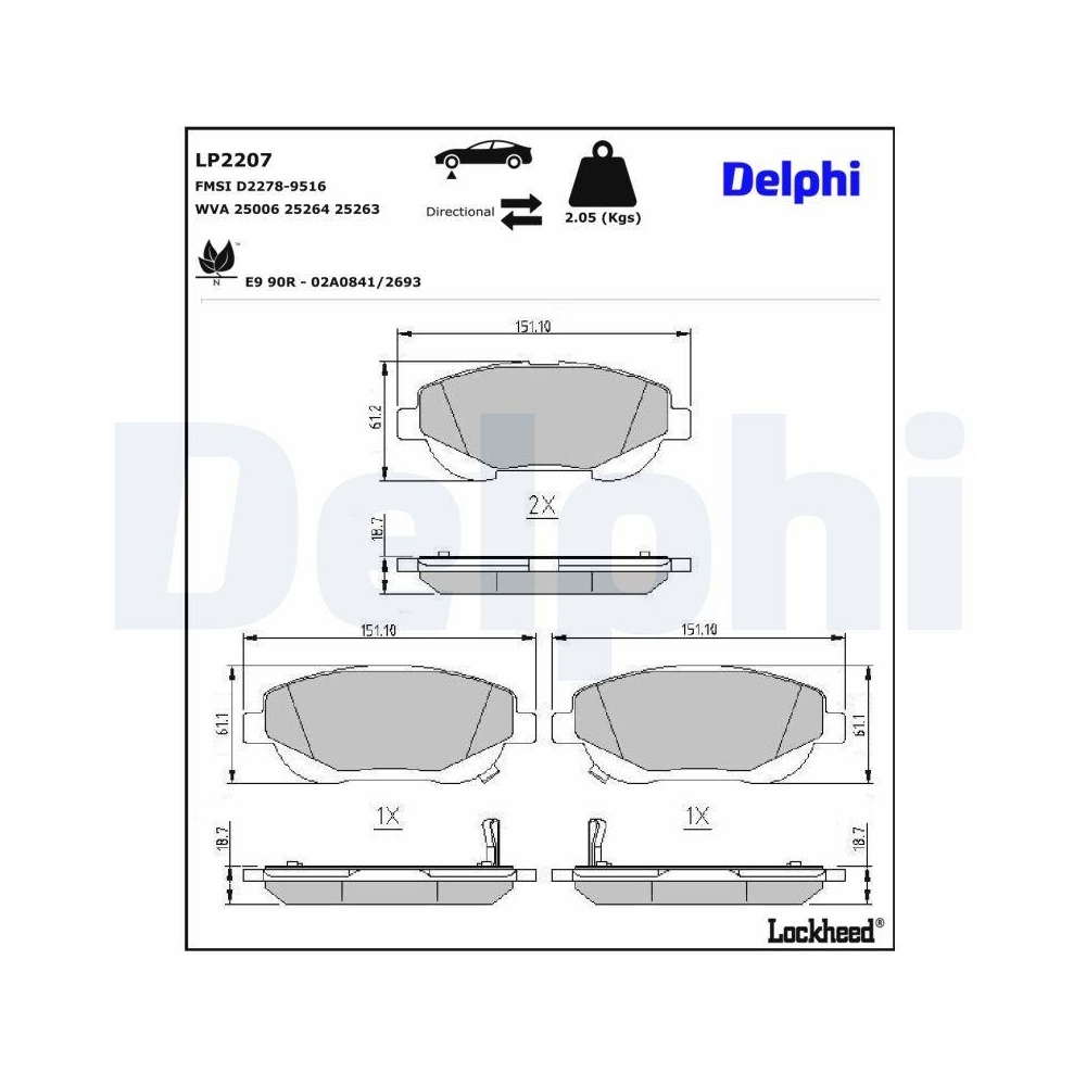 DELPHI LP2207 Bremsbelagsatz, Scheibenbremse f&uuml;r TOYOTA, Vorderachse
