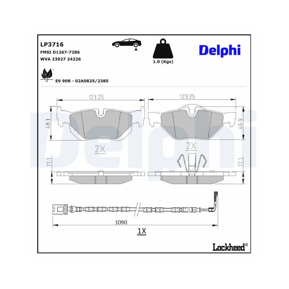 DELPHI LP3716 Bremsbelagsatz, Scheibenbremse f&uuml;r BMW, Hinterachse
