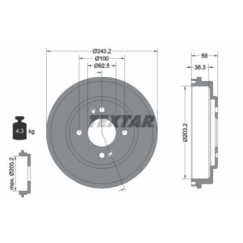 TEXTAR 94033300 Bremstrommel f&uuml;r HYUNDAI, Hinterachse