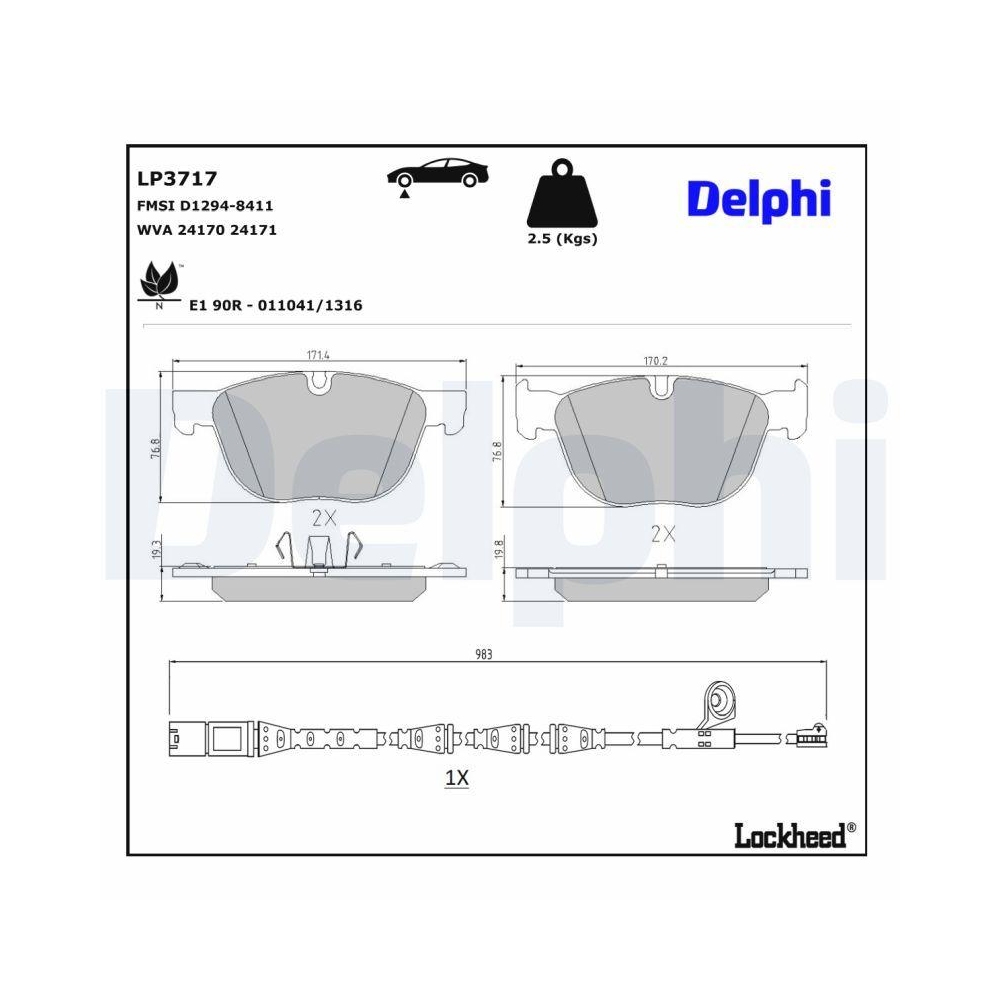 DELPHI LP3717 Bremsbelagsatz, Scheibenbremse f&uuml;r BMW, Vorderachse