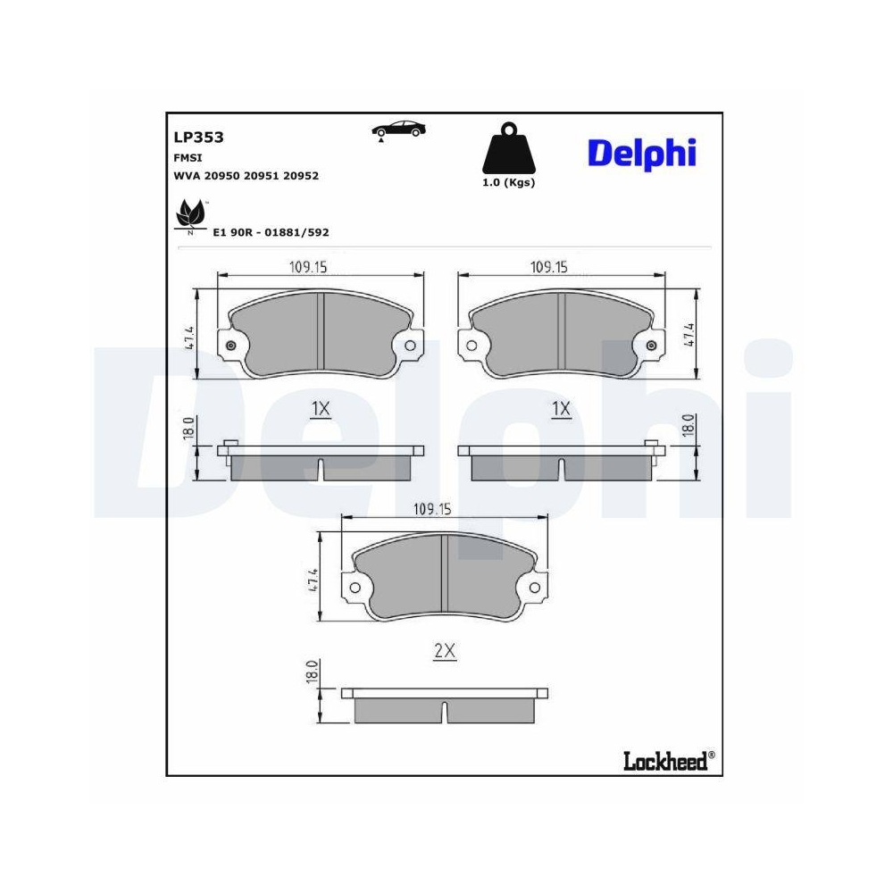 DELPHI LP353 Bremsbelagsatz, Scheibenbremse für FIAT LANCIA SEAT FSO AUTOBIANCHI