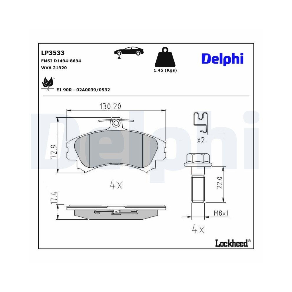 DELPHI LP3533 Bremsbelagsatz, Scheibenbremse f&uuml;r MITSUBISHI SMART, Vorderachse