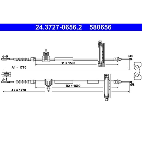 Seilzug, Feststellbremse ATE 24.3727-0656.2 f&uuml;r FORD, hinten