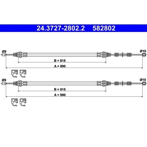 Seilzug, Feststellbremse ATE 24.3727-2802.2 f&uuml;r SMART, hinten