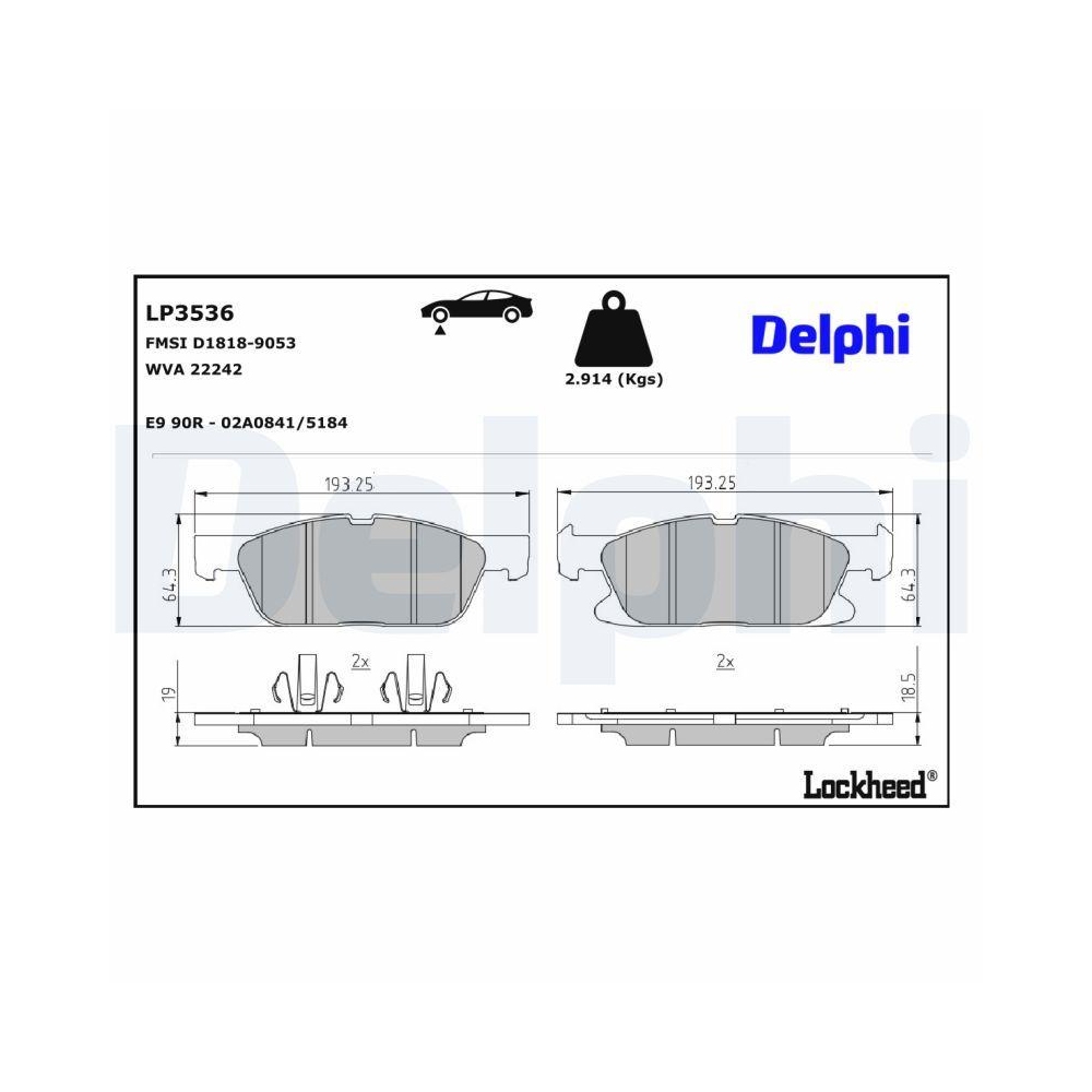 DELPHI LP3536 Bremsbelagsatz, Scheibenbremse f&uuml;r FORD TOYOTA, Vorderachse