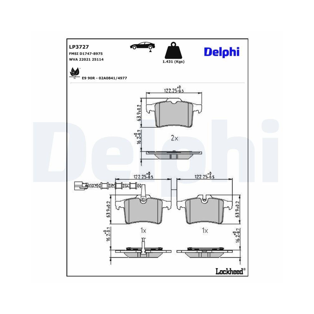 DELPHI LP3727 Bremsbelagsatz, Scheibenbremse f&uuml;r JAGUAR, Hinterachse