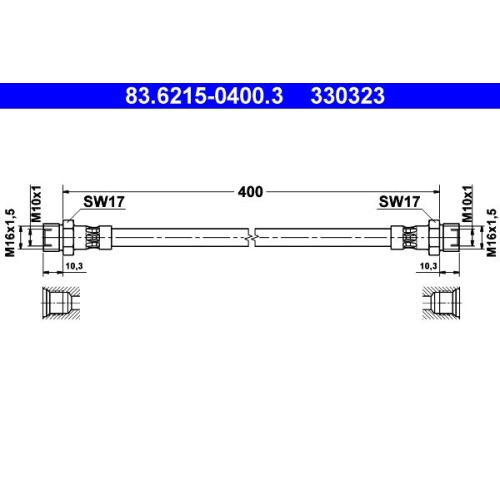 Bremsschlauch ATE 83.6215-0400.3 f&uuml;r FERRARI, Vorderachse