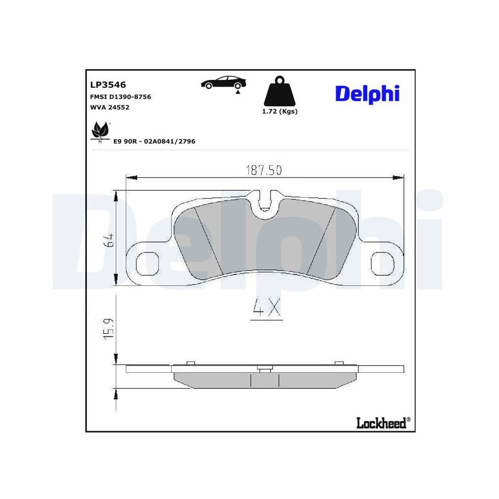 DELPHI LP3546 Bremsbelagsatz, Scheibenbremse f&uuml;r PORSCHE, Hinterachse